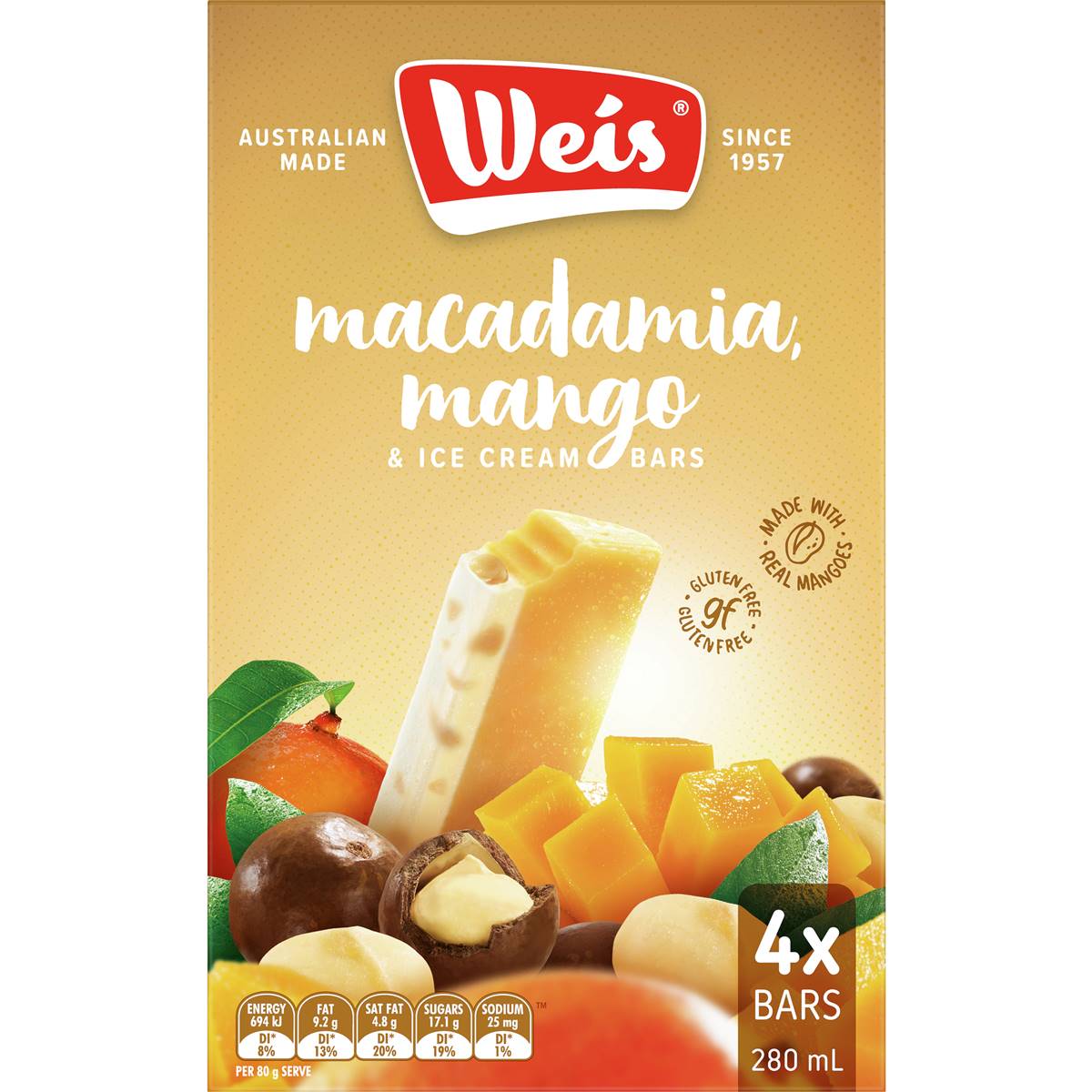 Calories in Weis Ice Cream Macadamia With Mango & Cream