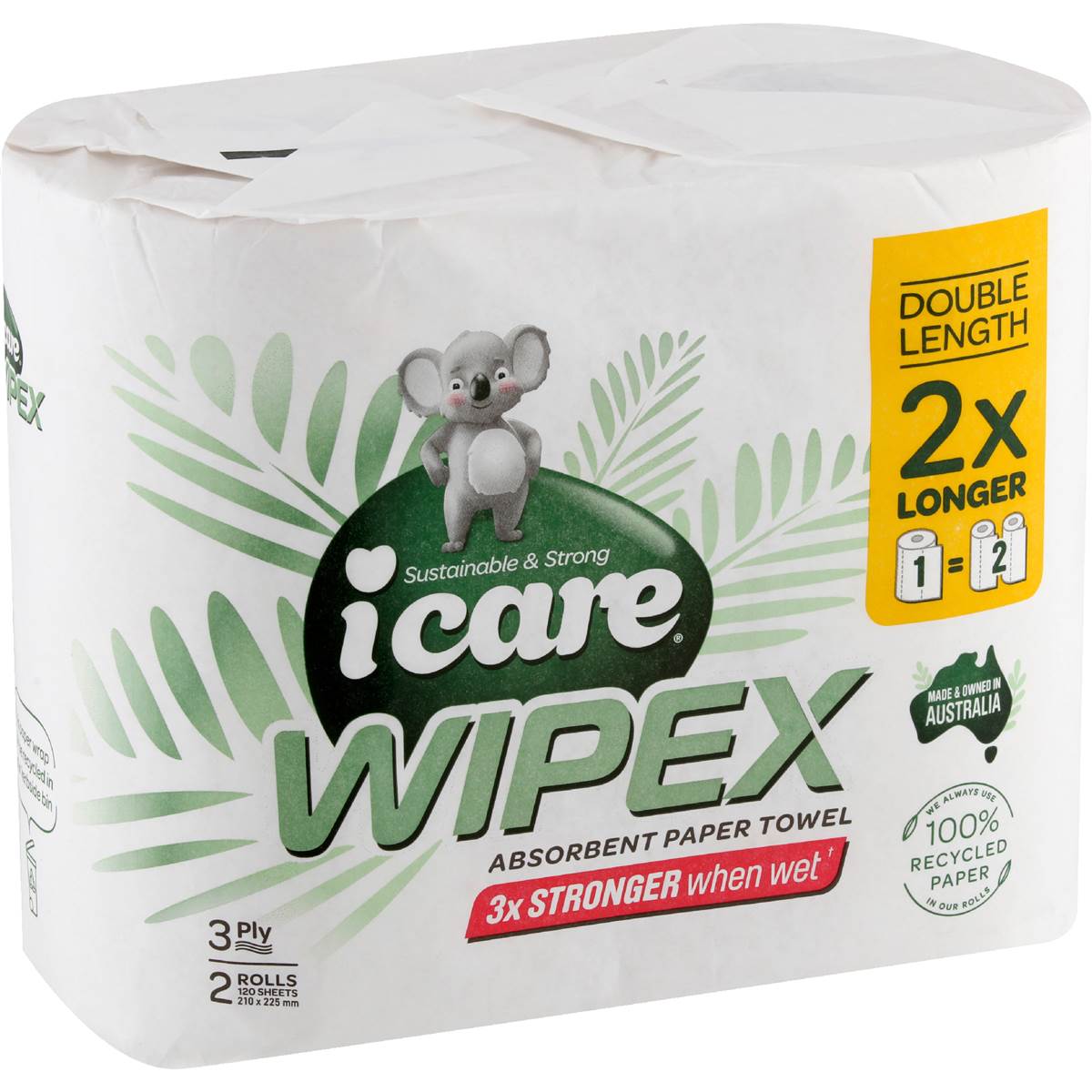 icare Wipex Recycled Double Length 3 Ply Paper Towel 2 x 120 pack