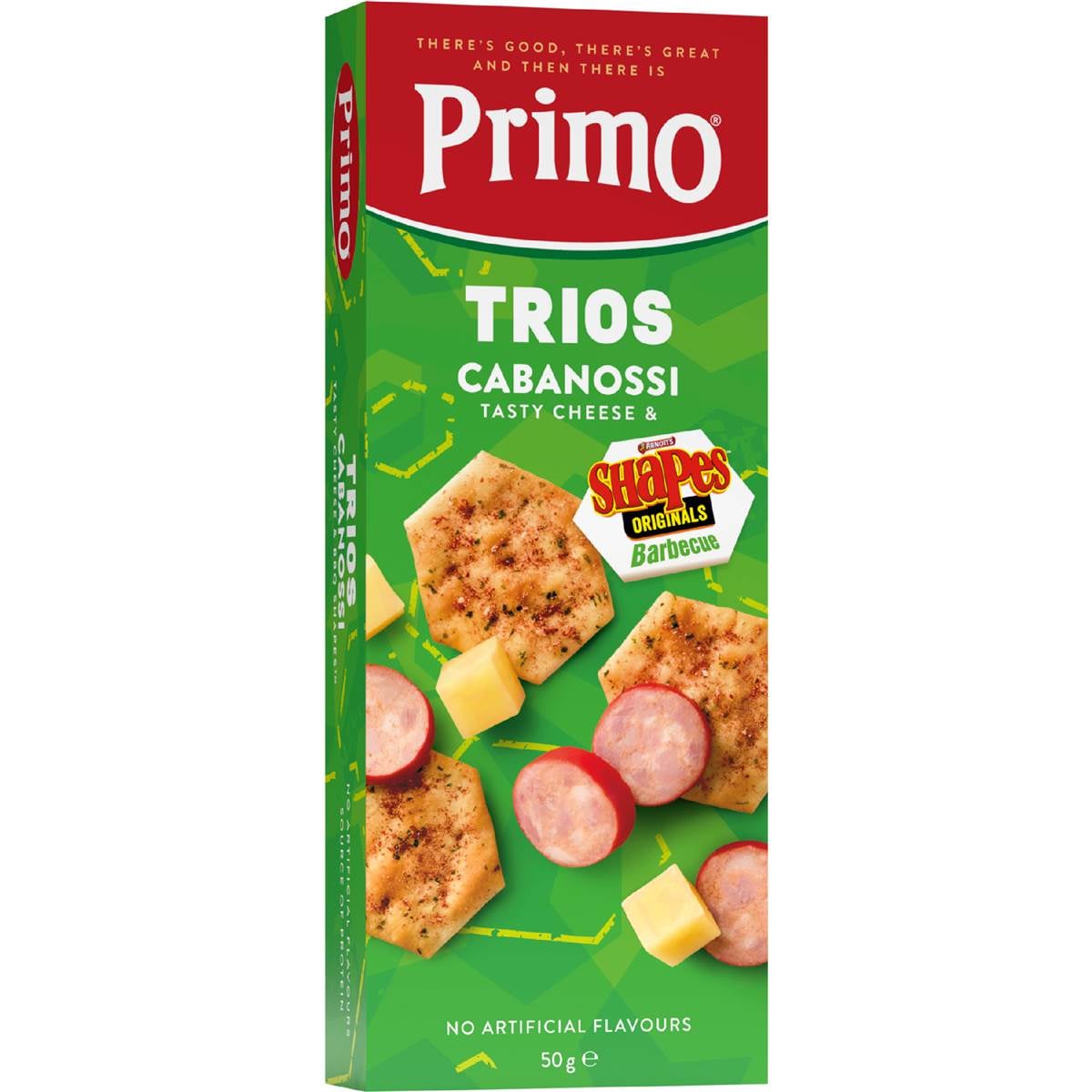 Primo Trios Cabanossi Tasty Cheese & Arnott's BBQ Shapes 50g