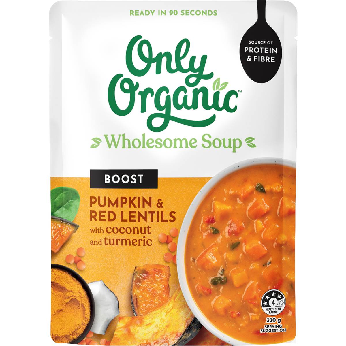 Only Organic Boost Soup Pumpkin Red Lentils Coconut & Turmeric 320g
