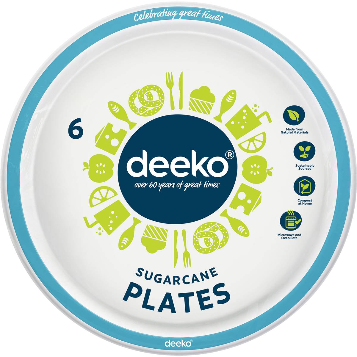 Deeko Sugarcane Plates Assorted 26cm 6 pack