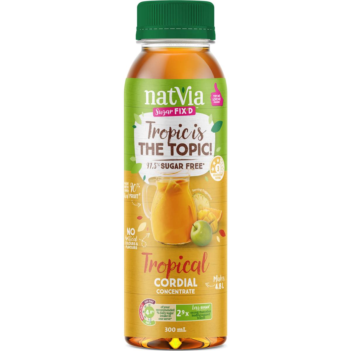 Calories in Natvia Tropical Paradise Cordial Concentrate 97% Sugar Free