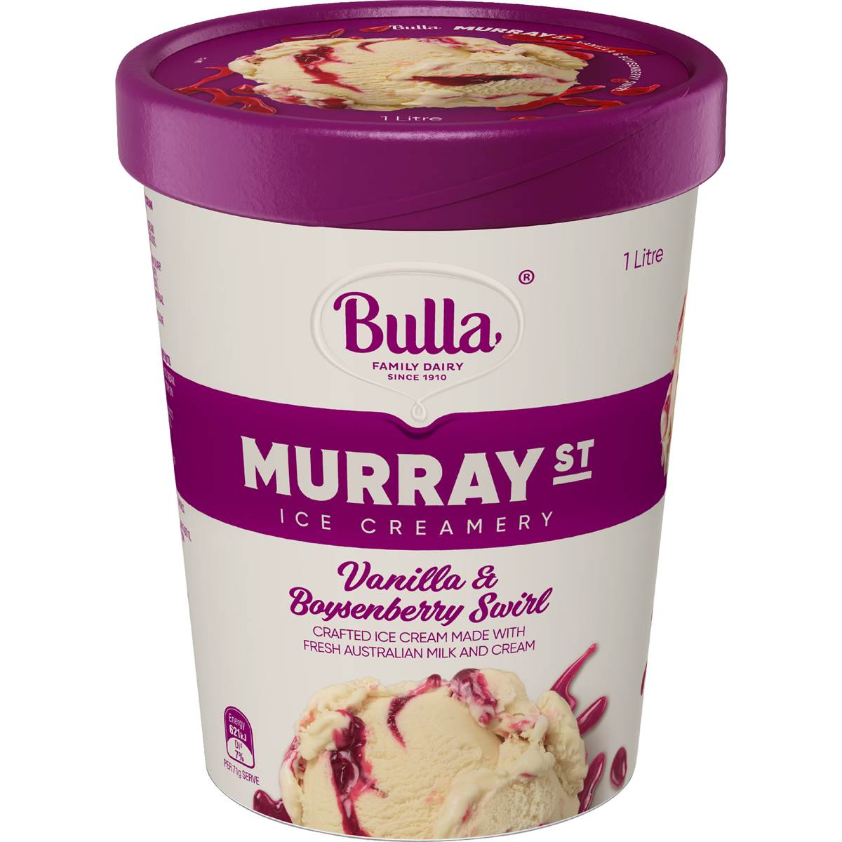 Bulla Murray St Vanilla & Boysenberry Swirl Ice Cream 1L