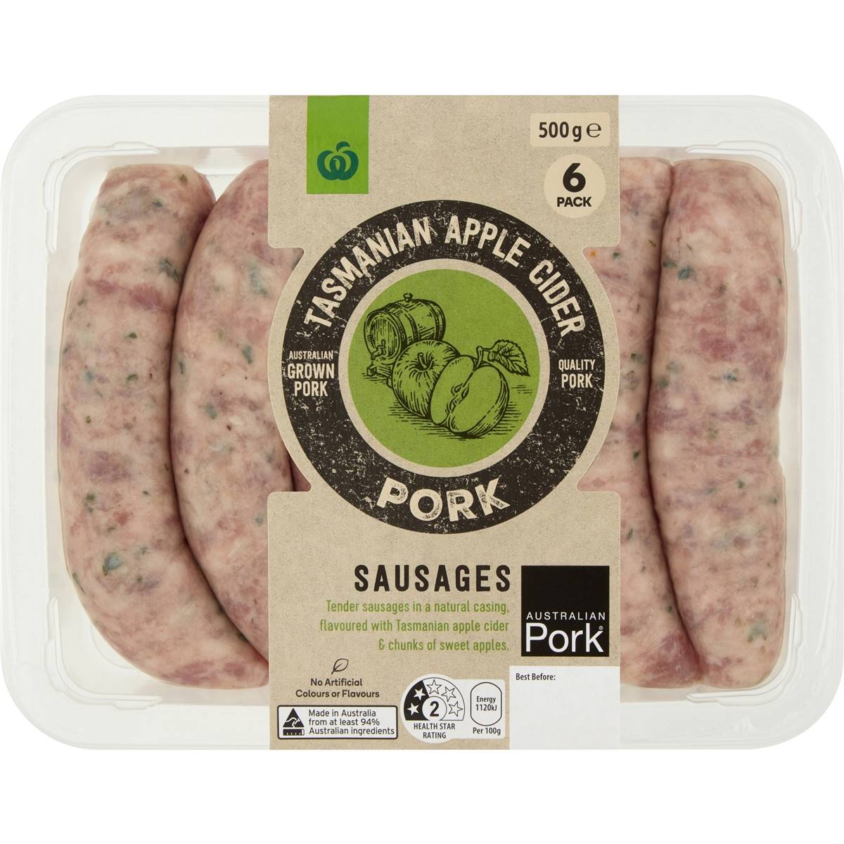 Calories in Coles Finest Pork Sausages Blended With Cider & Apple calcount
