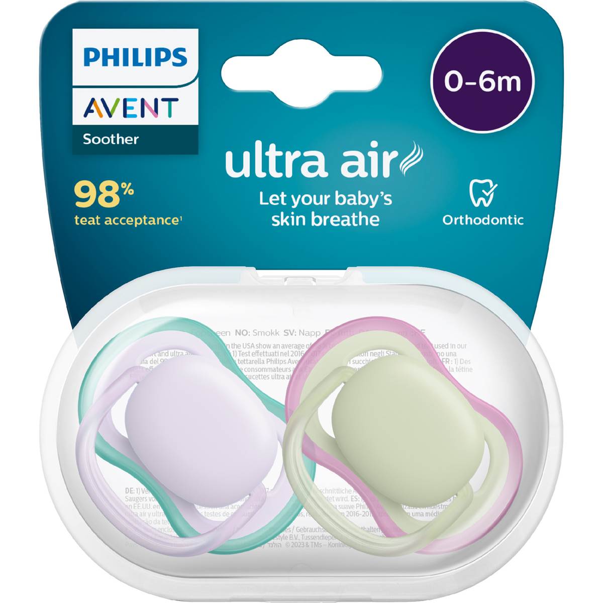 Philips Avent Ultra Air Soother 0-6M Assorted 2 pack