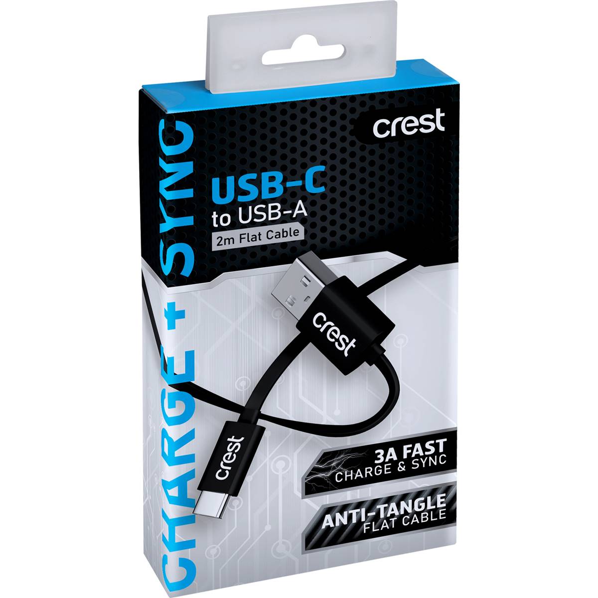 Crest USB C to USB A Flat Cable 2m