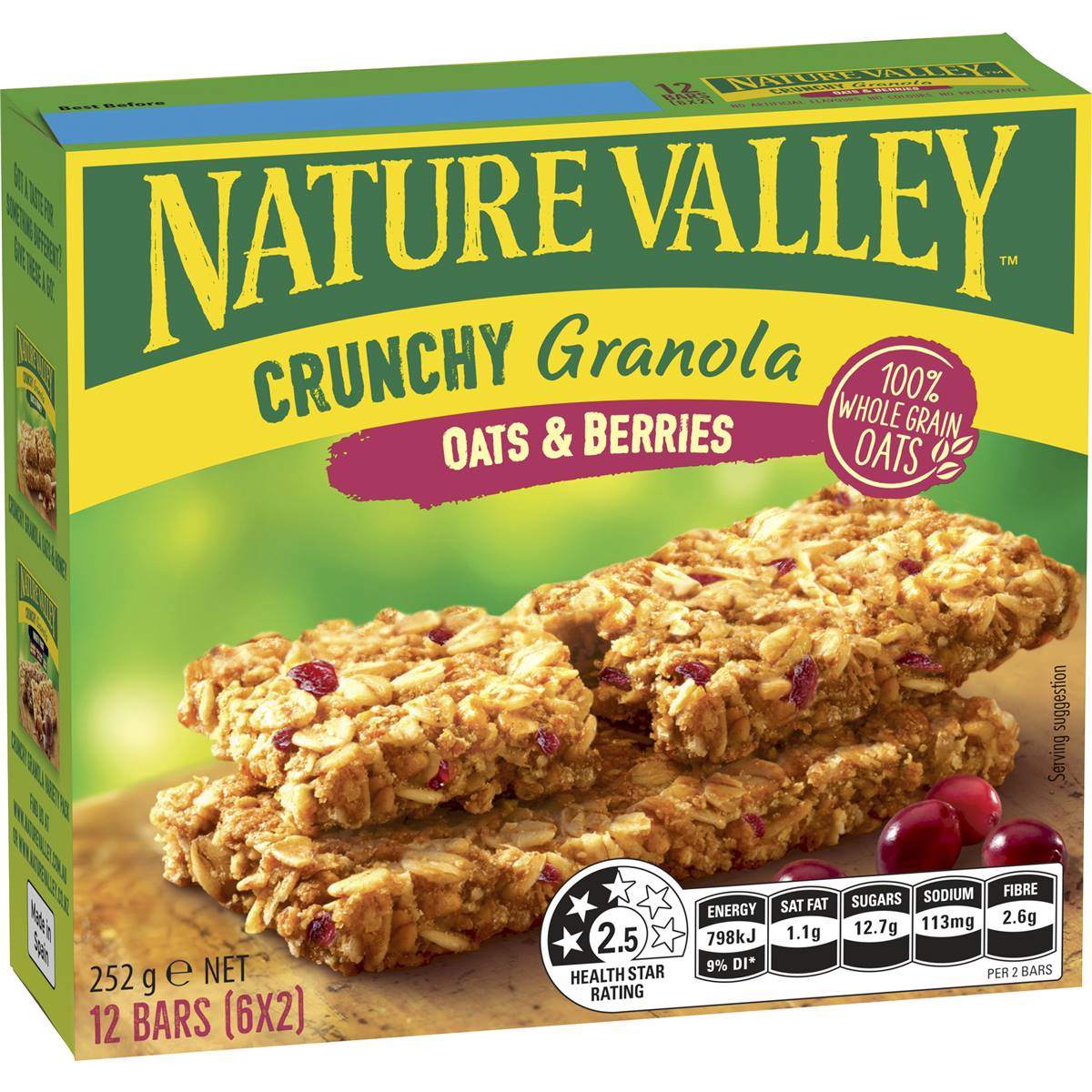 Calories in Nature Valley Crunchy Oats & Berries Granola Bars