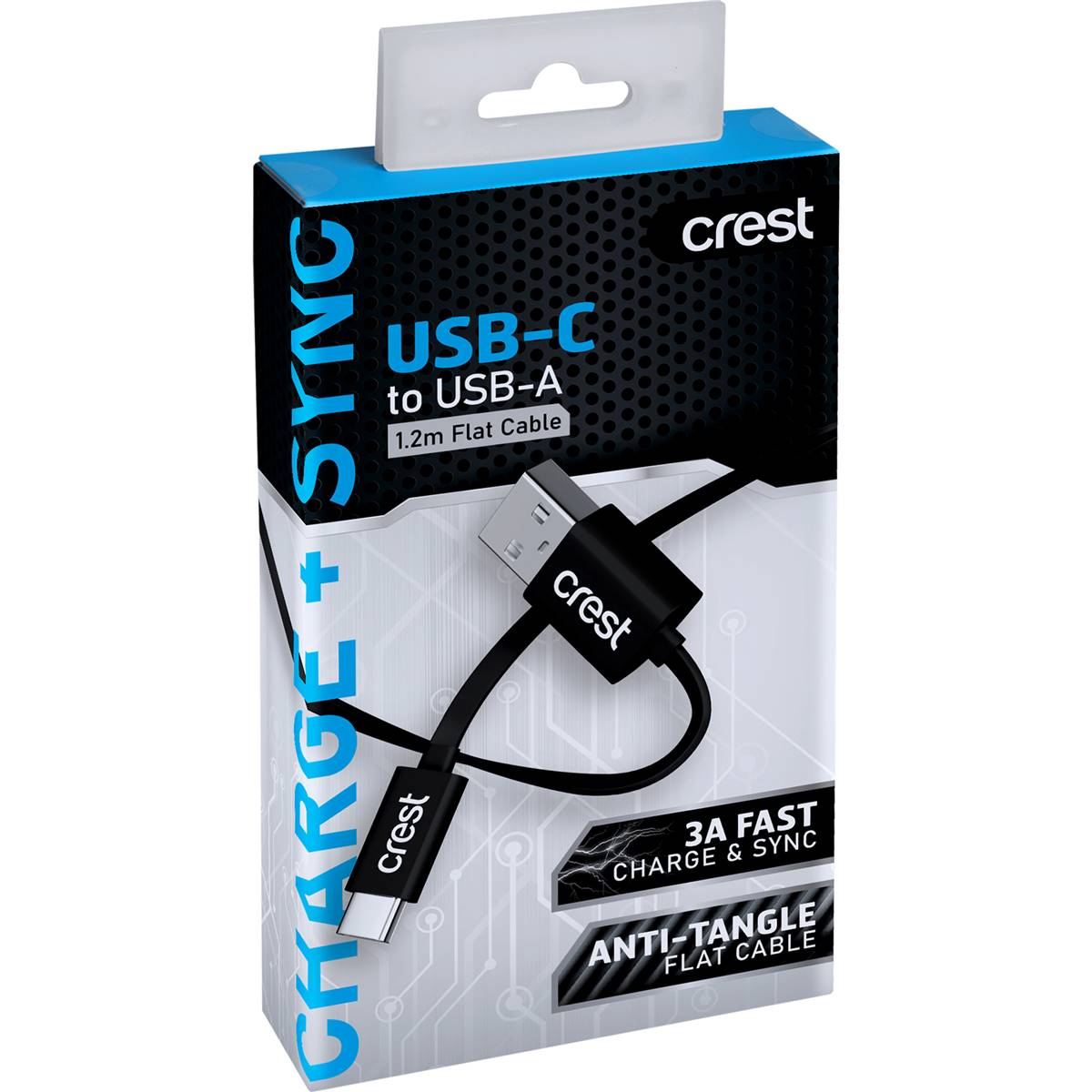 Crest USB C to USB A Flat Cable Black 1.2m each