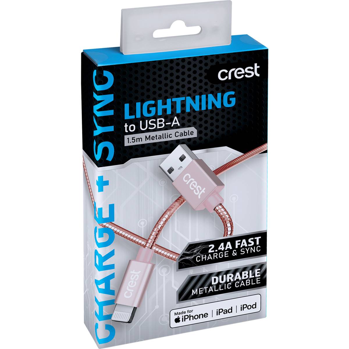 Crest Lightning to USB A Metallic Cable Assorted 1.5m