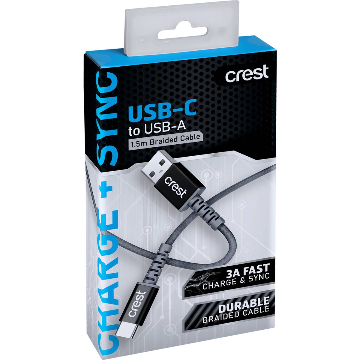 Crest USB C to USB A Braided Cable Assorted 1.5m