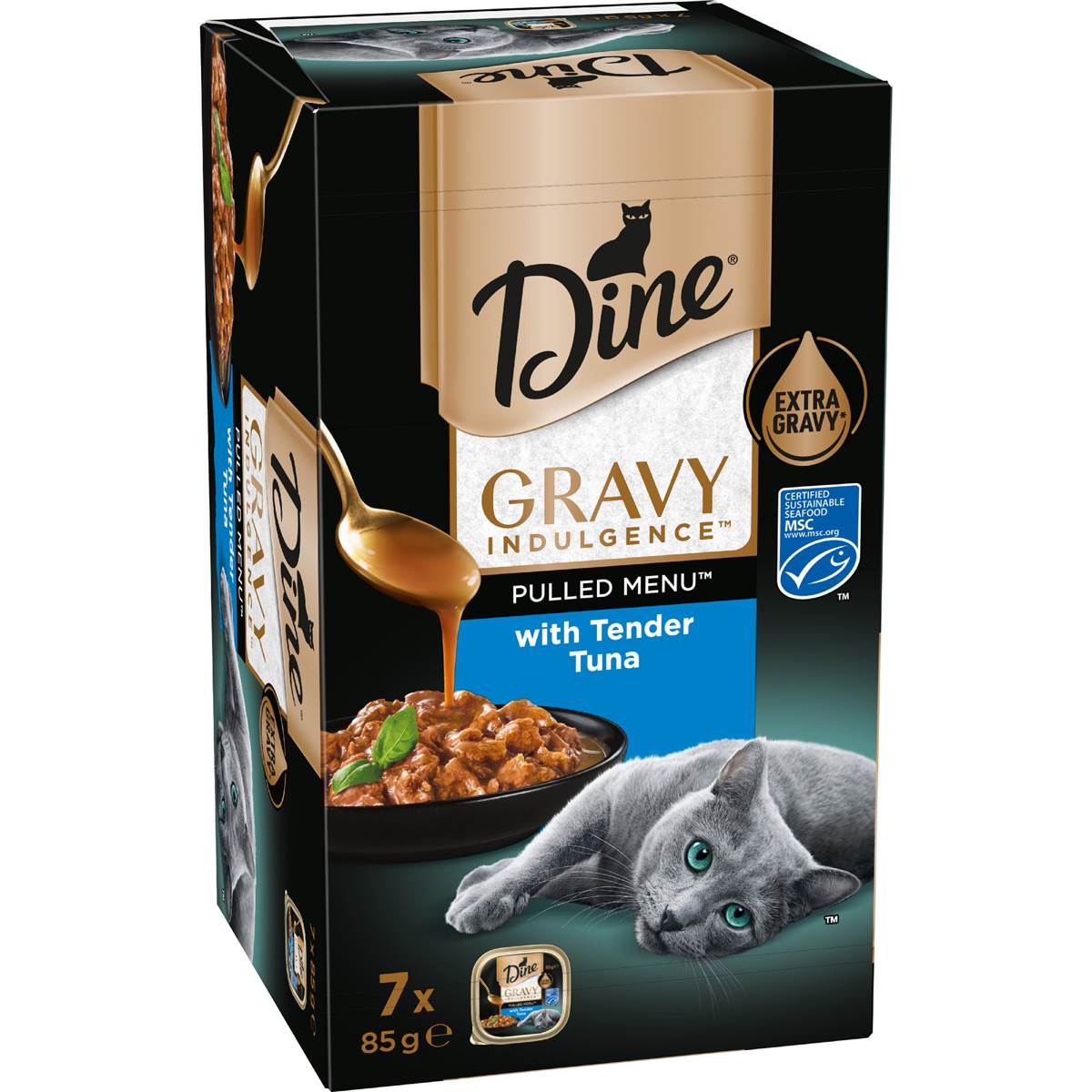 Dine Pulled Menu Adult Wet Cat Food Gravy Indulgence with Tuna 85g x 7 pack – Woolworths