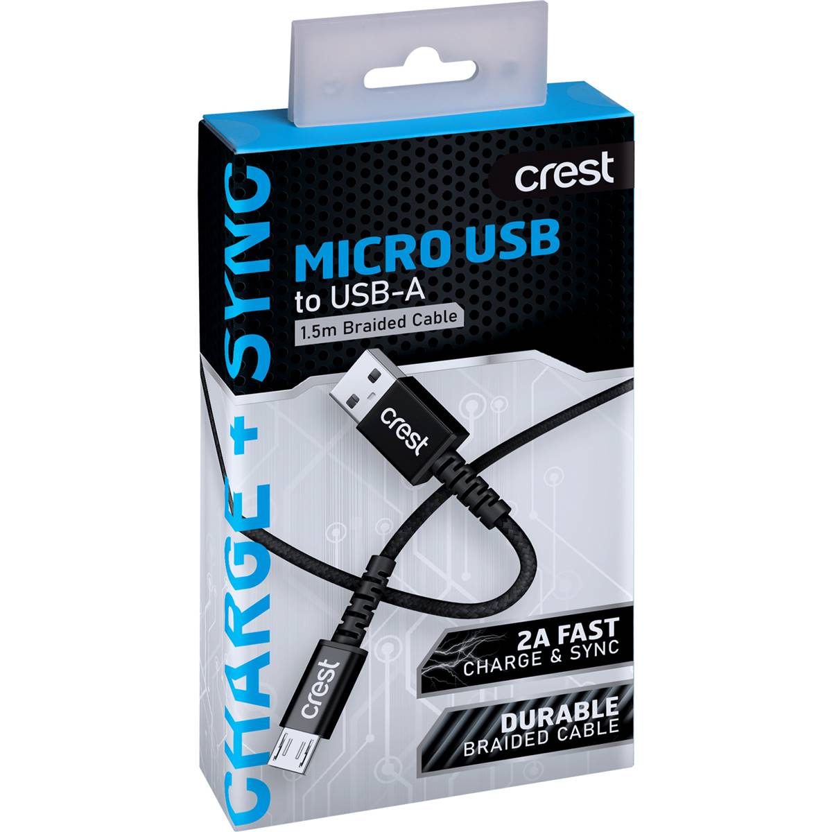 Crest Micro USB to USB-A 1.5m Braided Cable