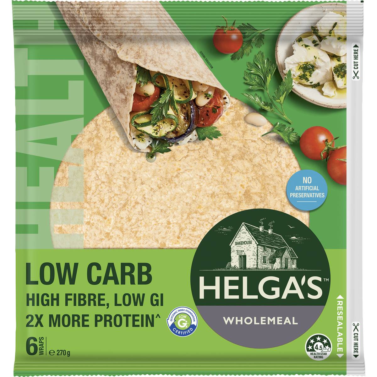 Calories in Helga's Low Carb Wholemeal Wraps 5 Pack calcount