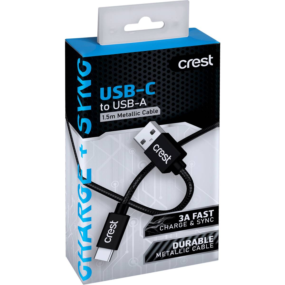 Crest USB C to USB A Metallic Cable Assorted 15m