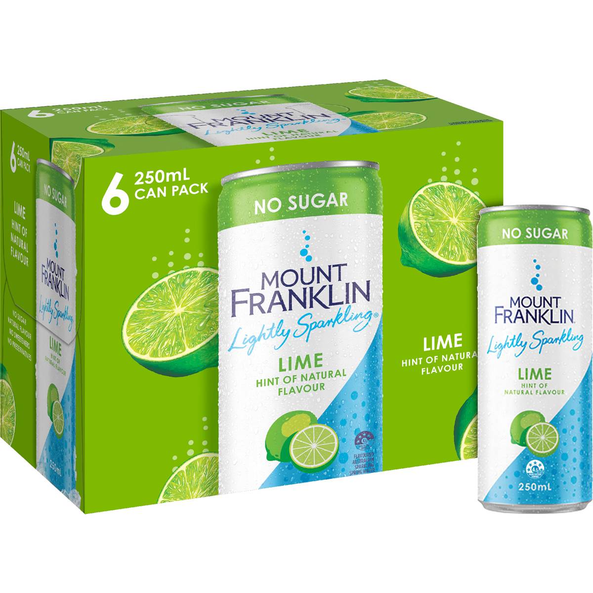Mount Franklin Lightly Sparkling Water Lime Cans 250mL x 6 pack