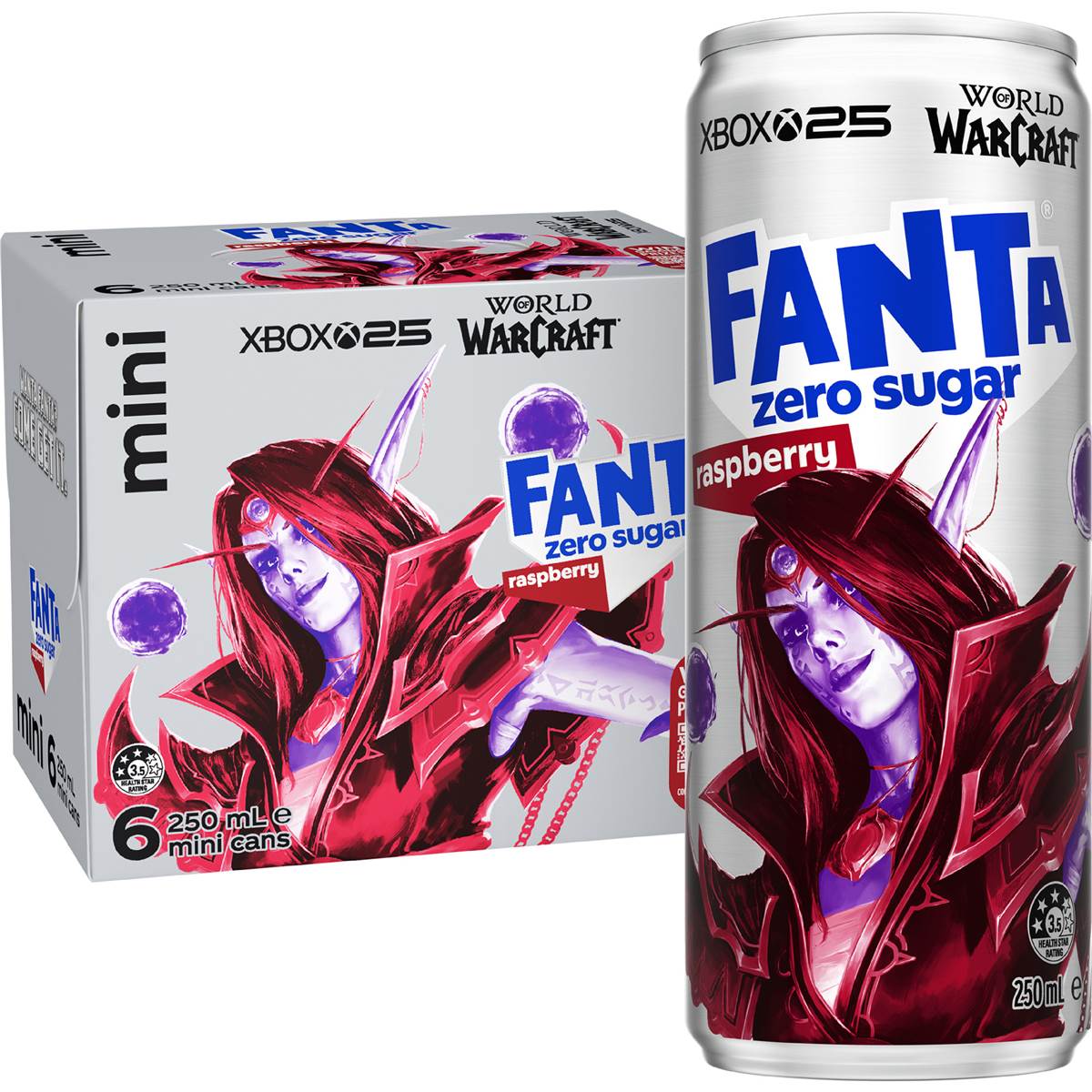 Fanta Raspberry Zero Sugar Soft Drink Mini Cans 250mL x 6 pack