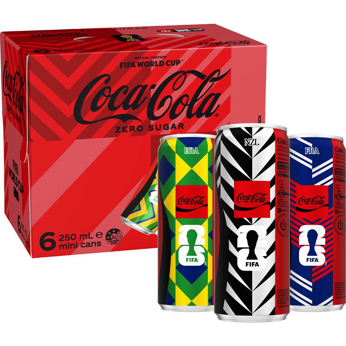 Coca-Cola Zero Sugar Soft Drink Mini Cans 250mL x 6 pack