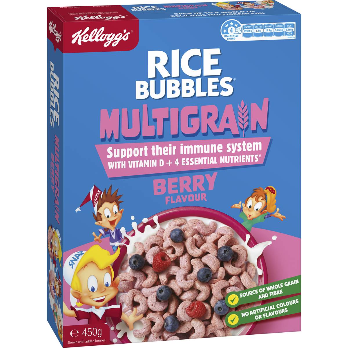 Calories in Kellogg's Rice Bubbles Multigrain Berry Flavour Breakfast