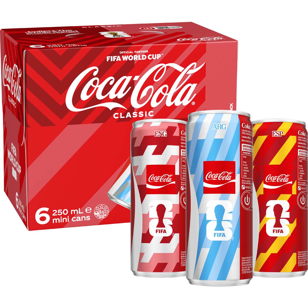 Coca-Cola Classic Soft Drink Mini Cans 250mL x 6 pack