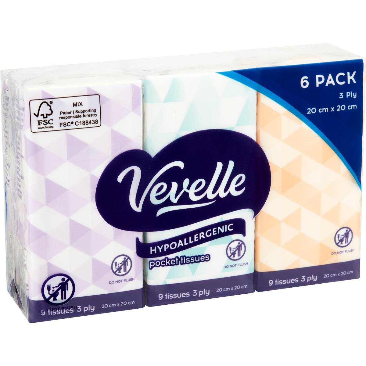 Vevelle 3 Ply 9 Sheets Hypoallergenic Facial Tissues