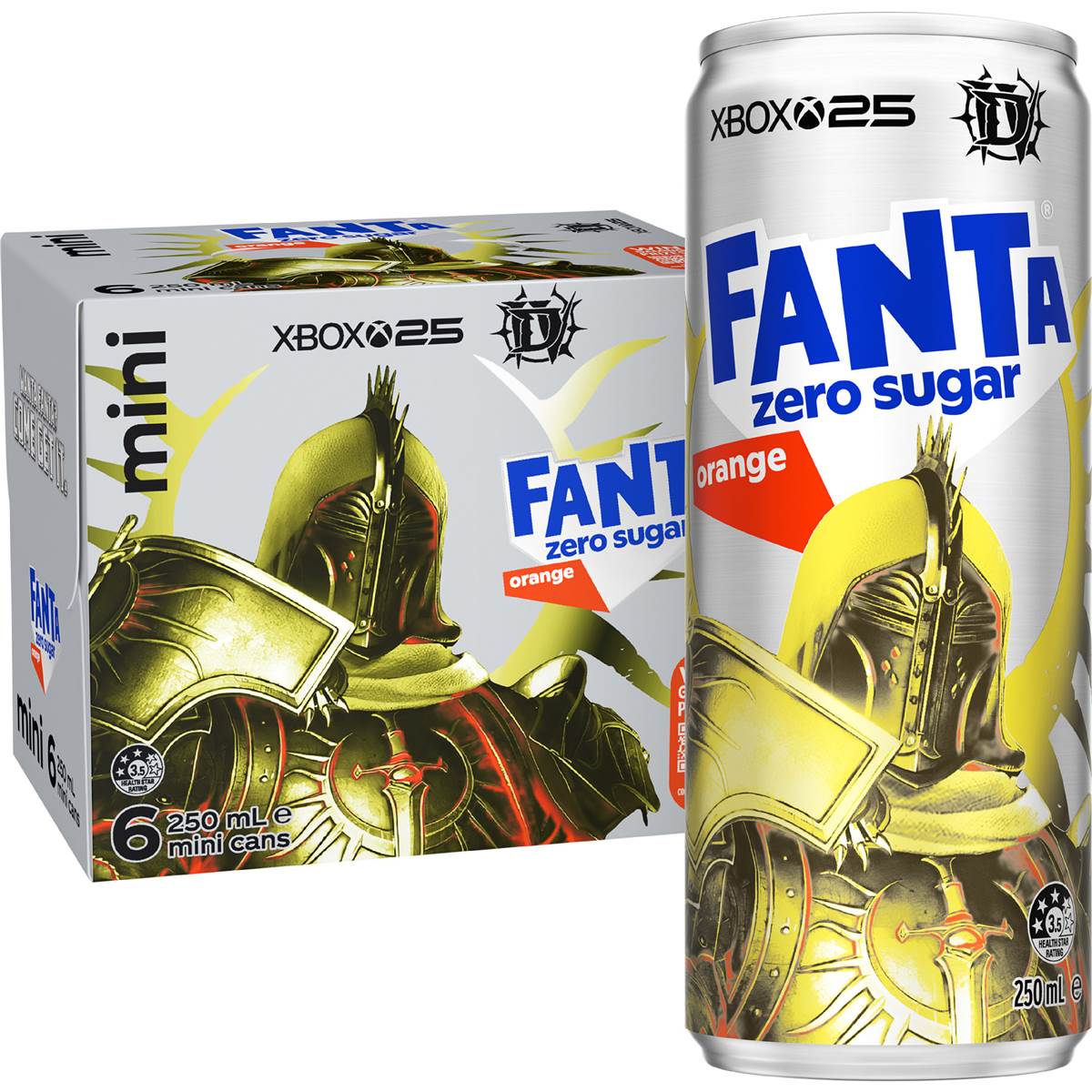Fanta Orange Zero Sugar Soft Drink Mini Cans 250mL x 6 pack