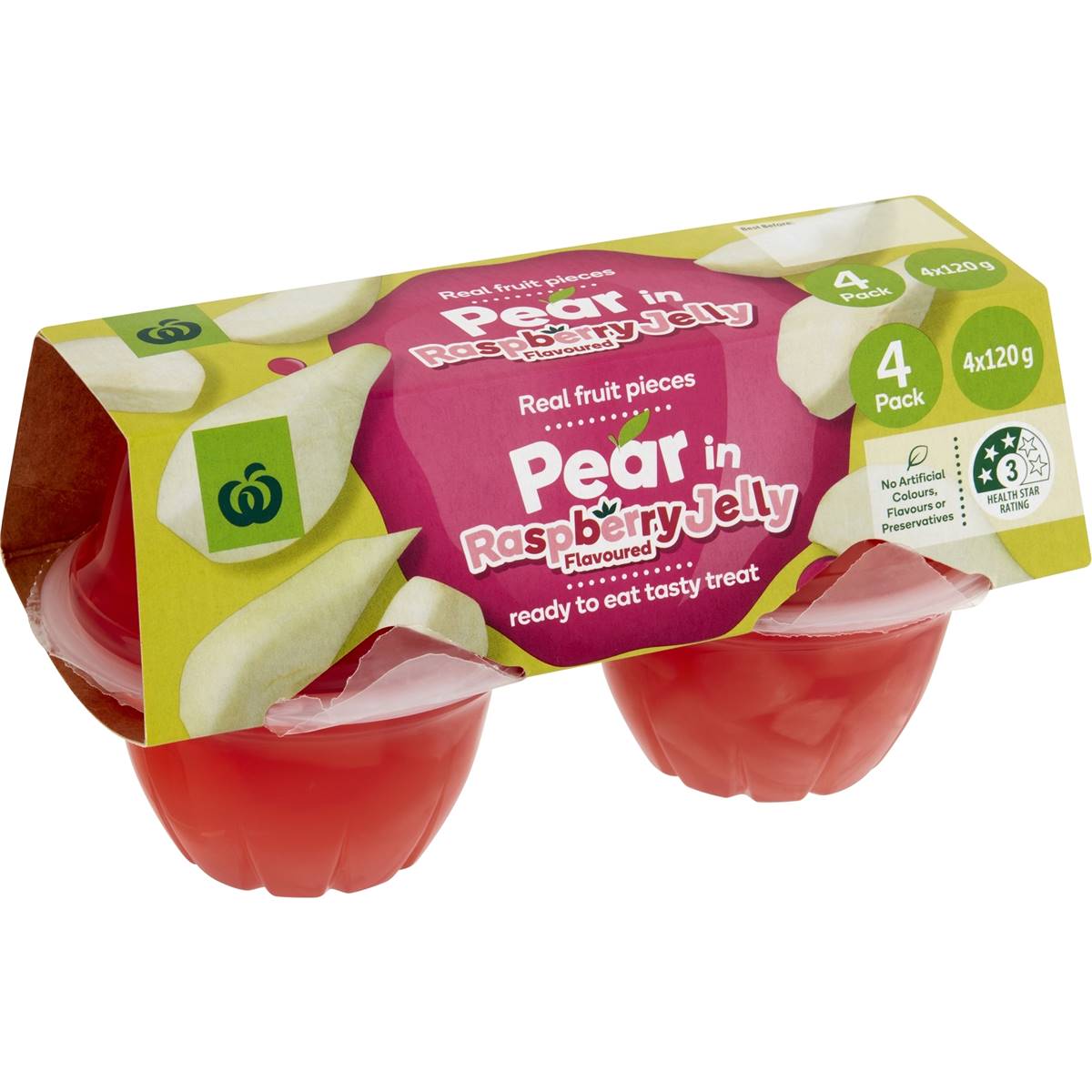Calories in Woolworths Pear In Raspberry Flavoured Jelly