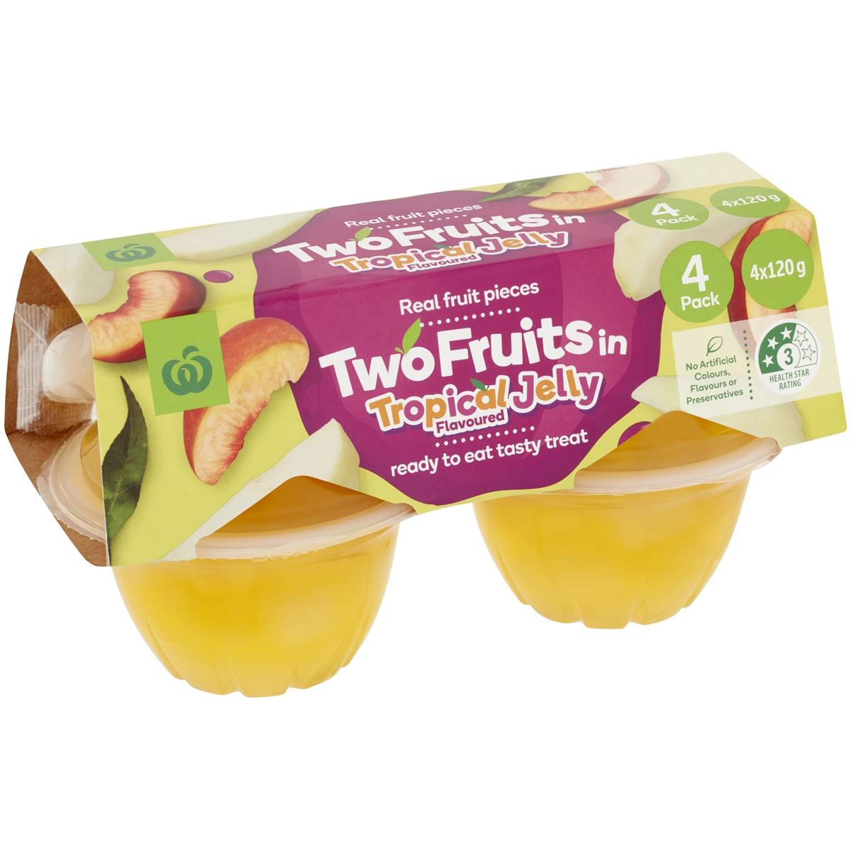 Calories in Woolworths Two Fruits In Tropical Jelly
