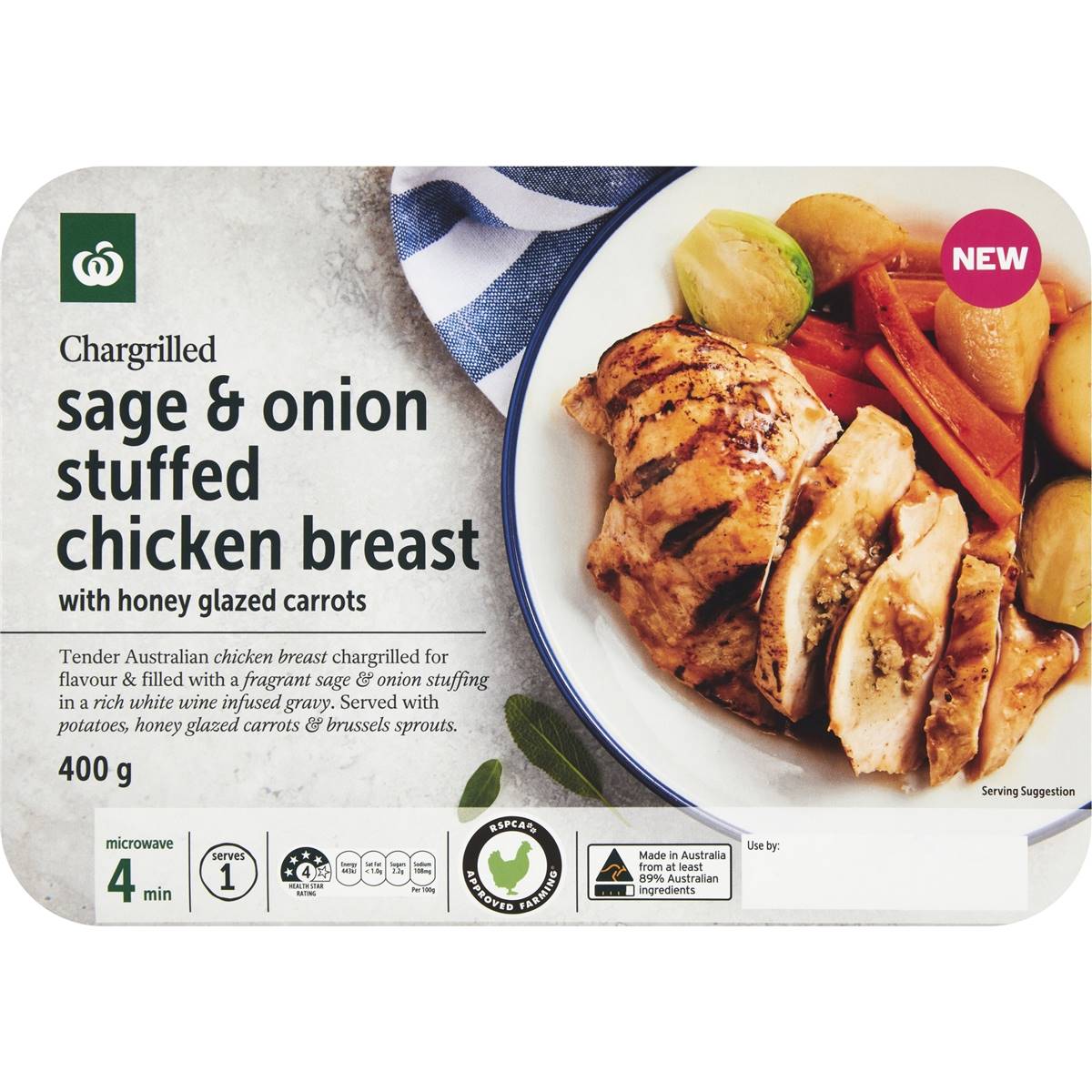 Calories in Woolworths Chargrilled Sage & Onion Stuffed Chicken Breast