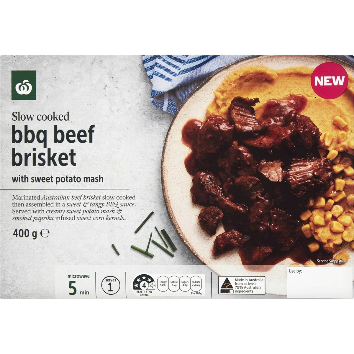 Calories in Woolworths Slow Cooked Bbq Beef Brisket With Sweet Potato Mash