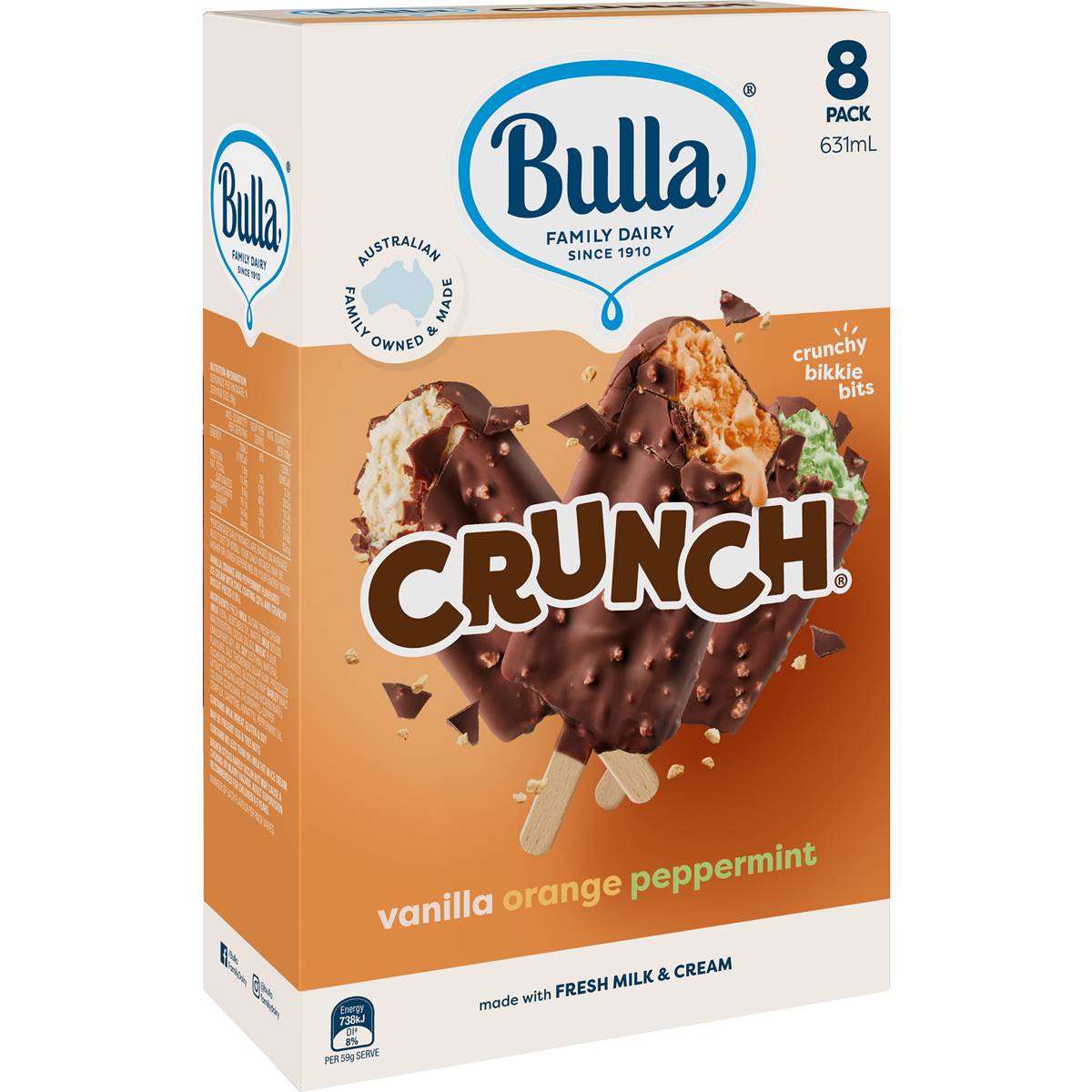 Calories in Bulla Crunch Ice Cream Orange Mint Vanilla calcount
