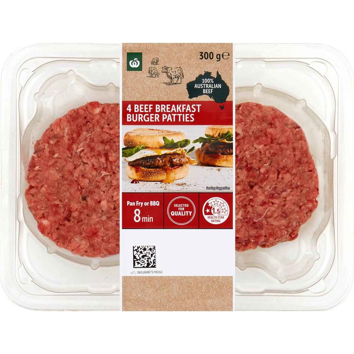 Calories in Woolworths Beef Breakfast Burger Patties calcount