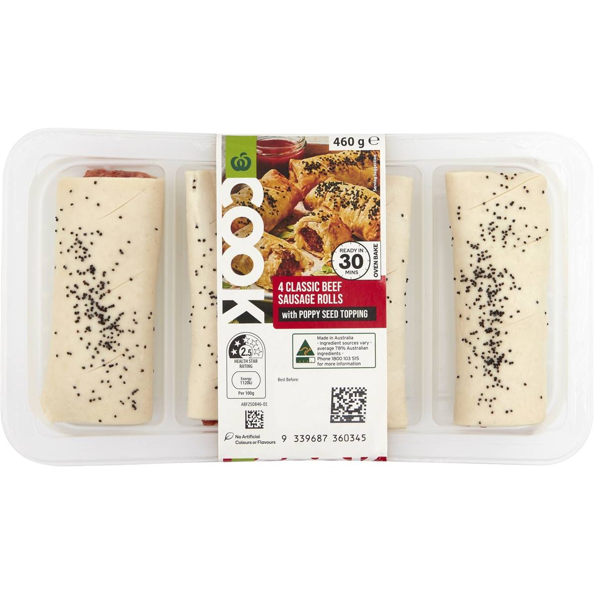 Woolworths Classic Beef Sausage Roll 460g