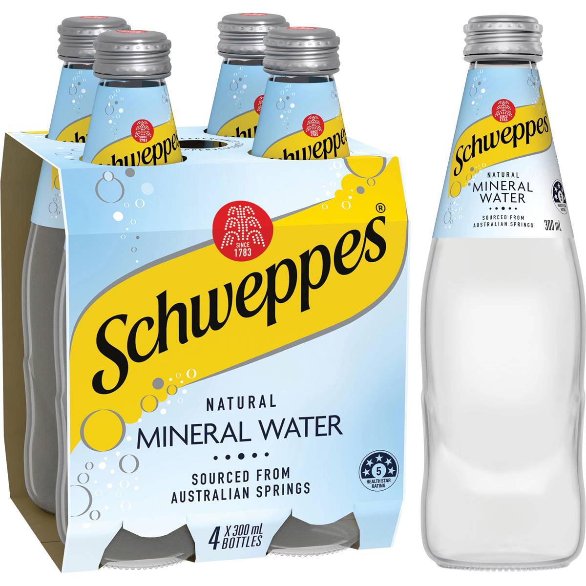 Schweppes Natural Mineral Water Glass Bottle 300mL x 4 pack
