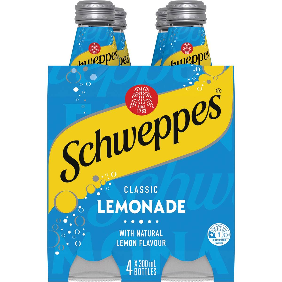 Schweppes Lemonade Soft Drink Glass Bottle 300mL x 4 pack