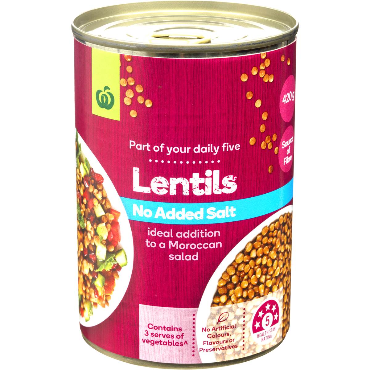 Calories in Woolworths Lentils No Added Salt calcount