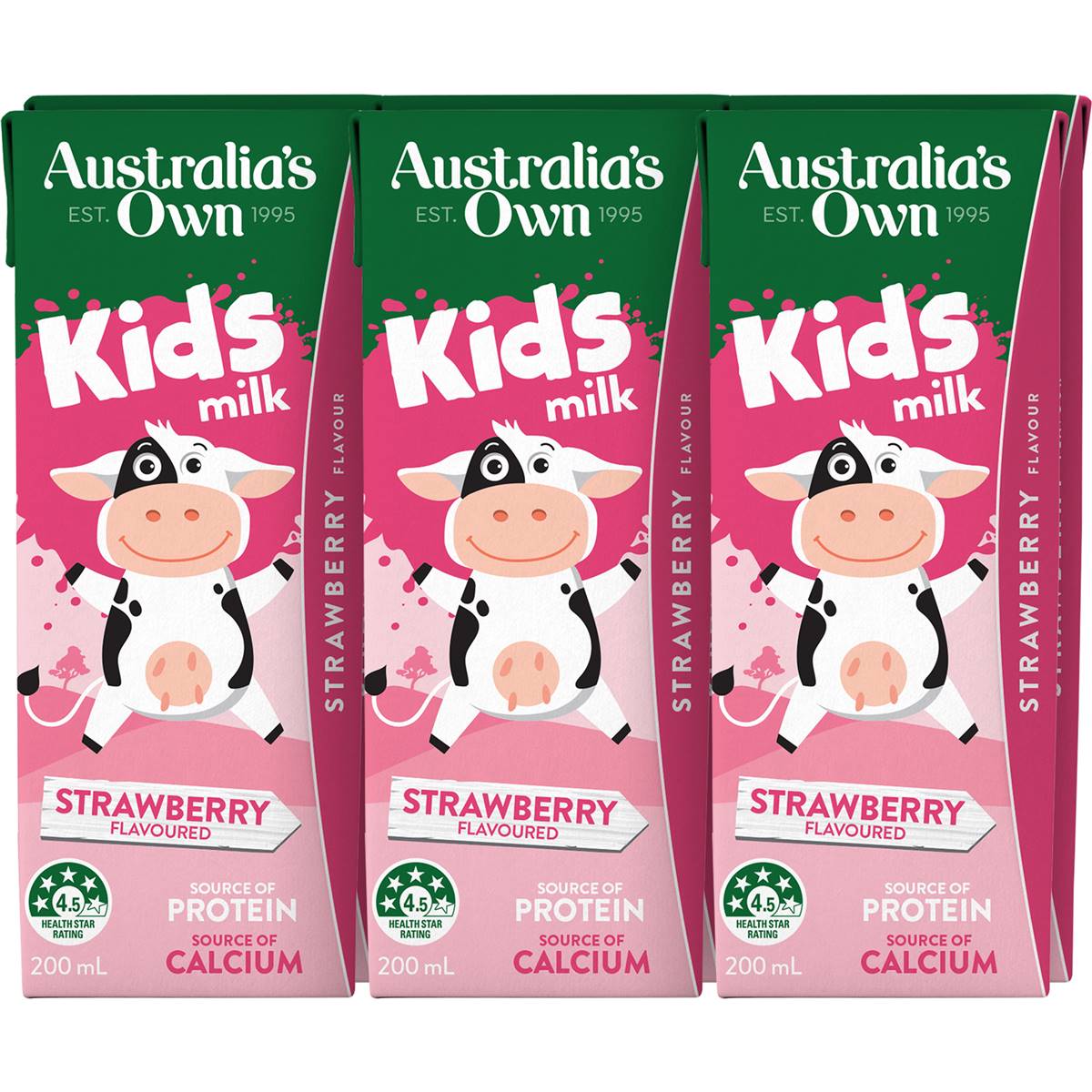 Australia's Own Kid's Milk Strawberry Poppers 200mL x 6 pack