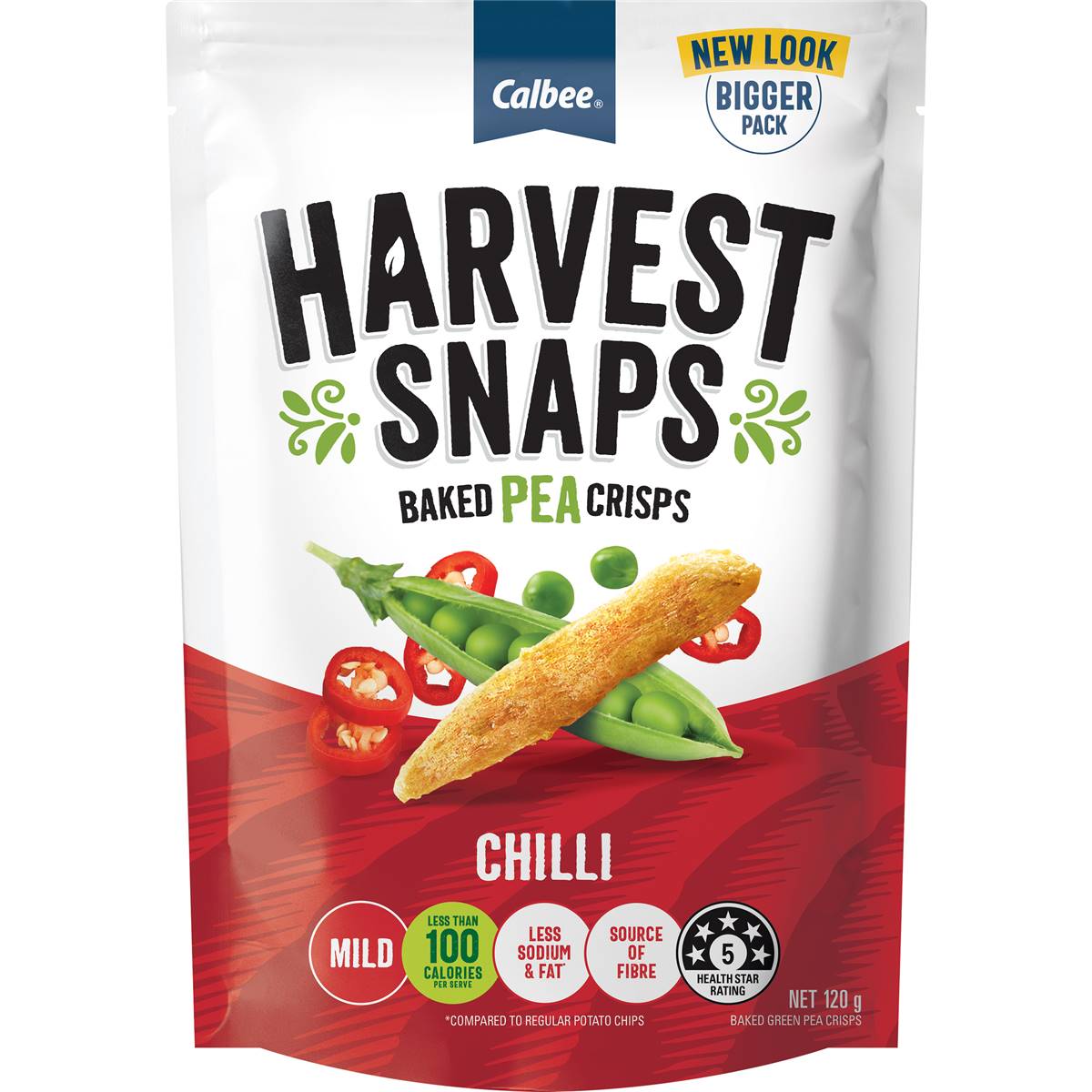 Calories in Calbee Harvest Snaps Baked Pea Crisps Chilli