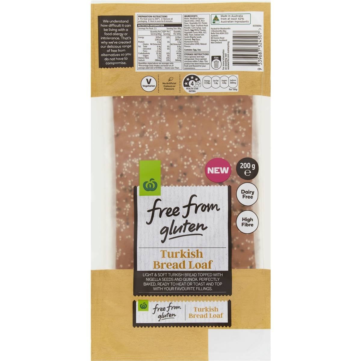 Woolworths Free From Gluten Turkish Bread Loaf