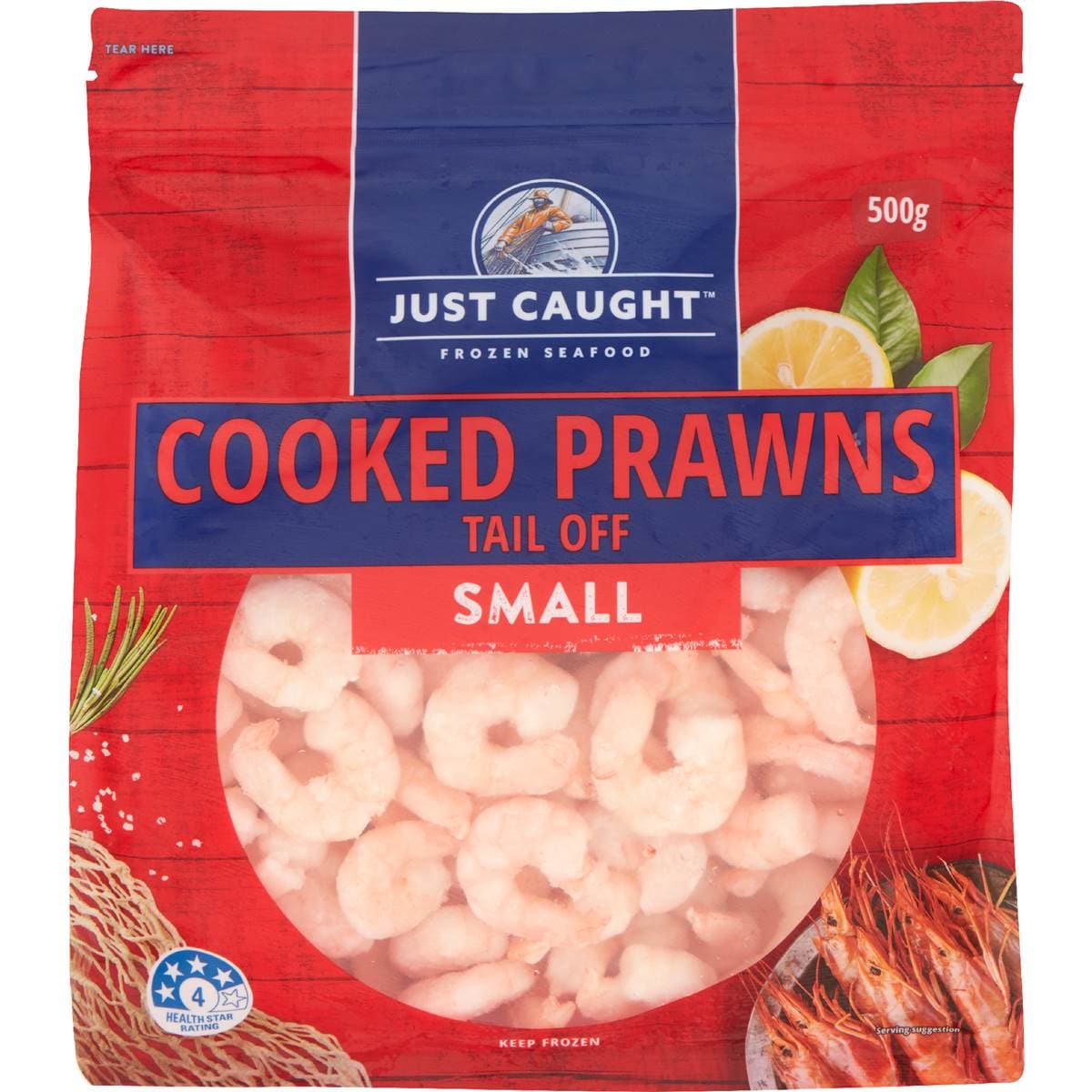 Just Caught Cooked Prawns Tail Off Small 500g