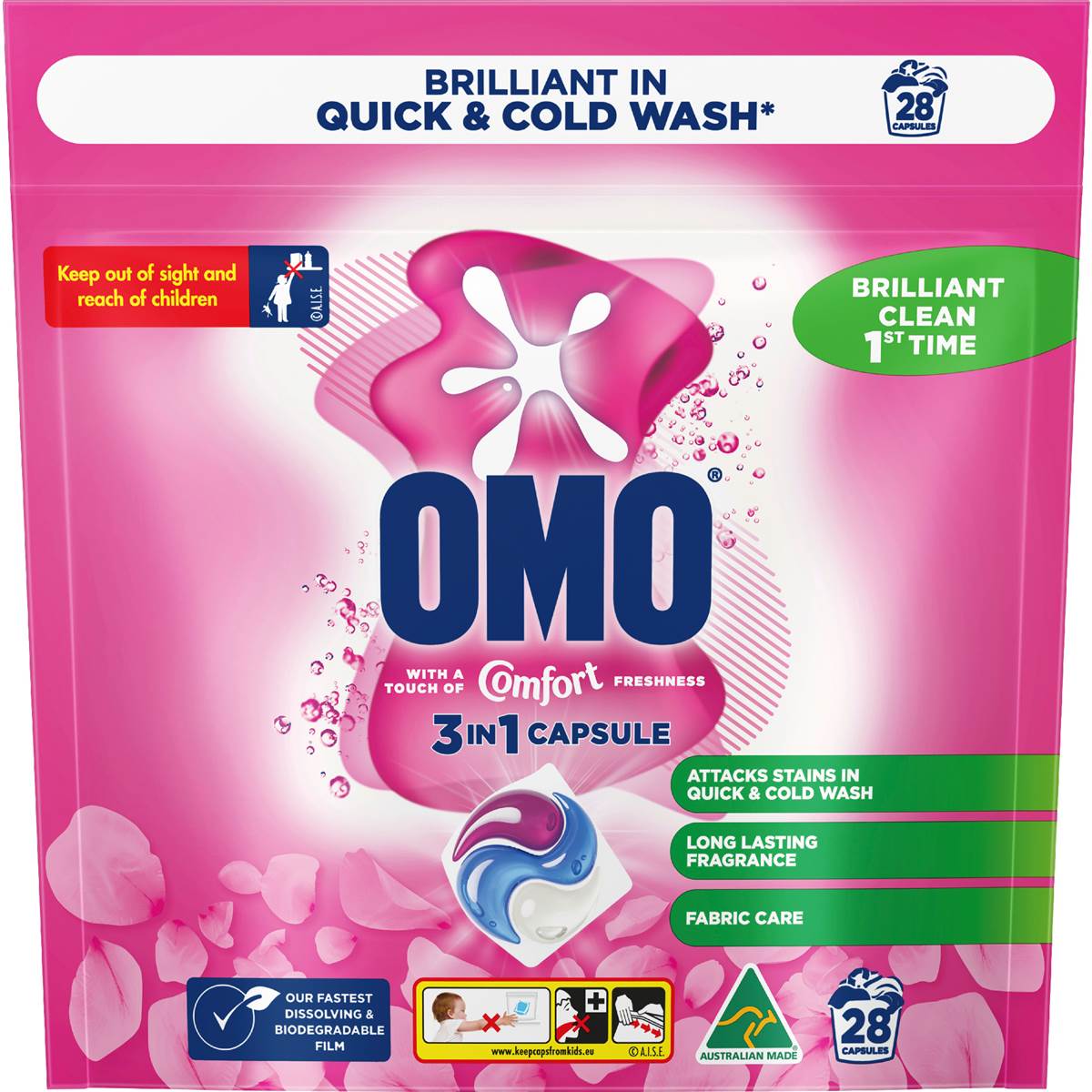 OMO Touch Of Comfort Laundry Liquid Capsules Detergent 28 pack