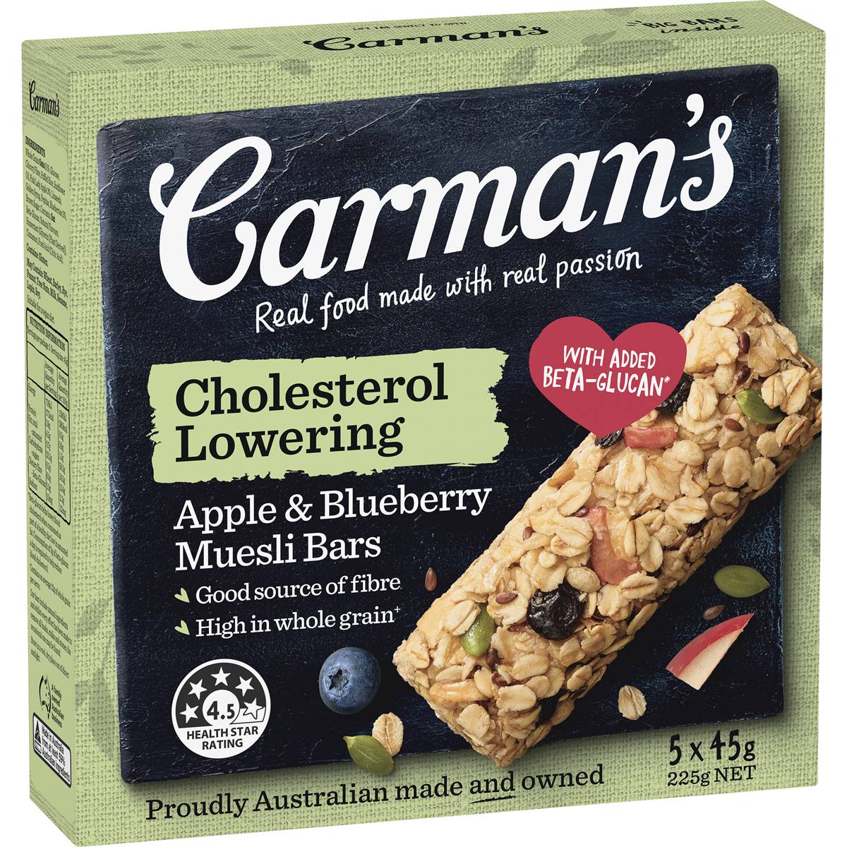 Calories in Carman's Cholesterol Lowering Apple & Blueberry Muesli Bars