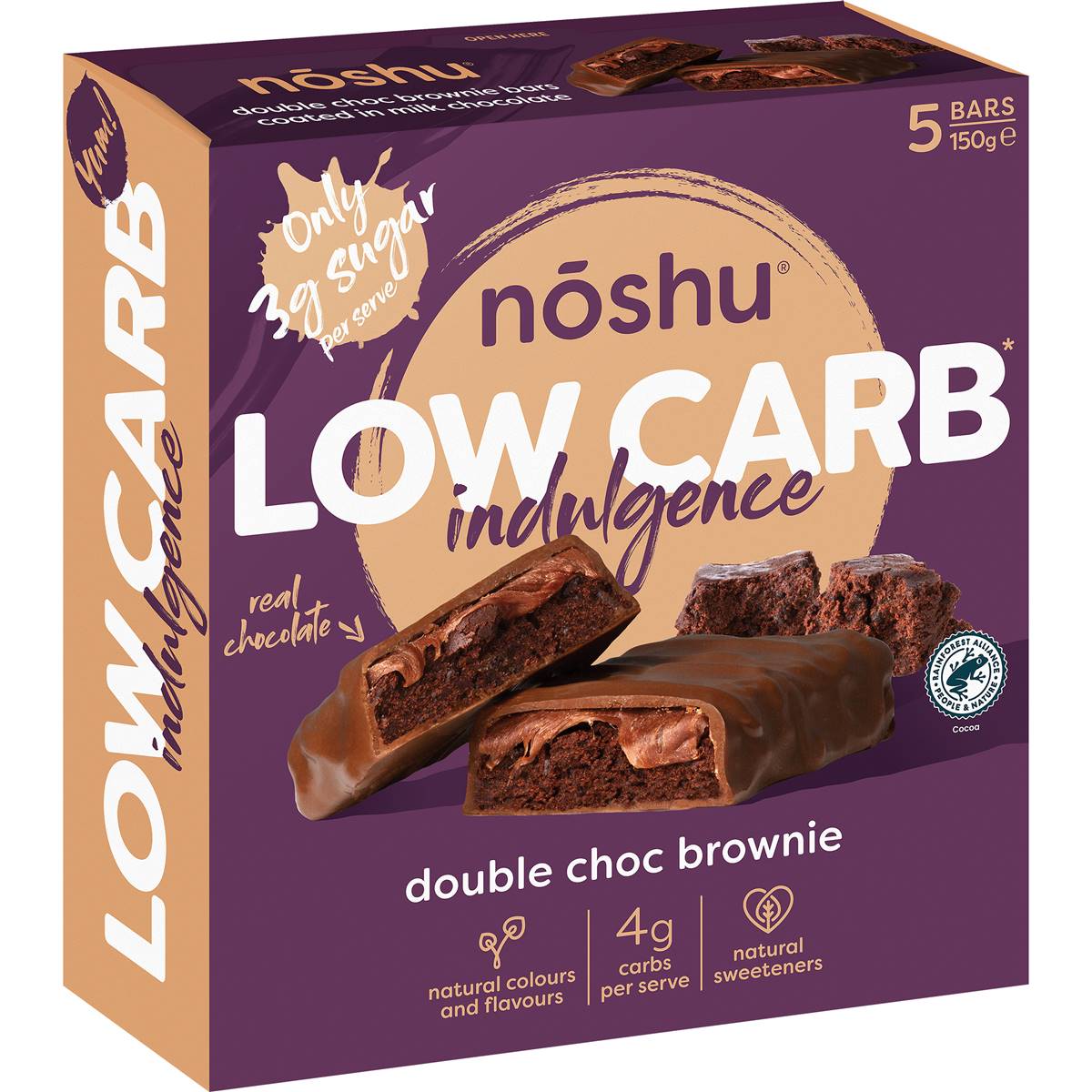 Calories in Noshu Low Carb Indulgence Bars Double Choc Brownie