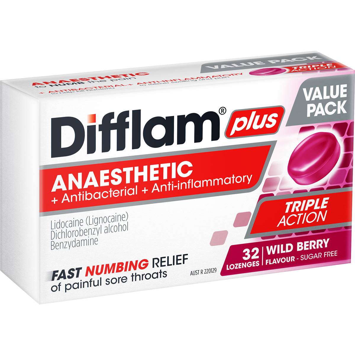 Difflam Plus Triple Action Wild Berry Flavour