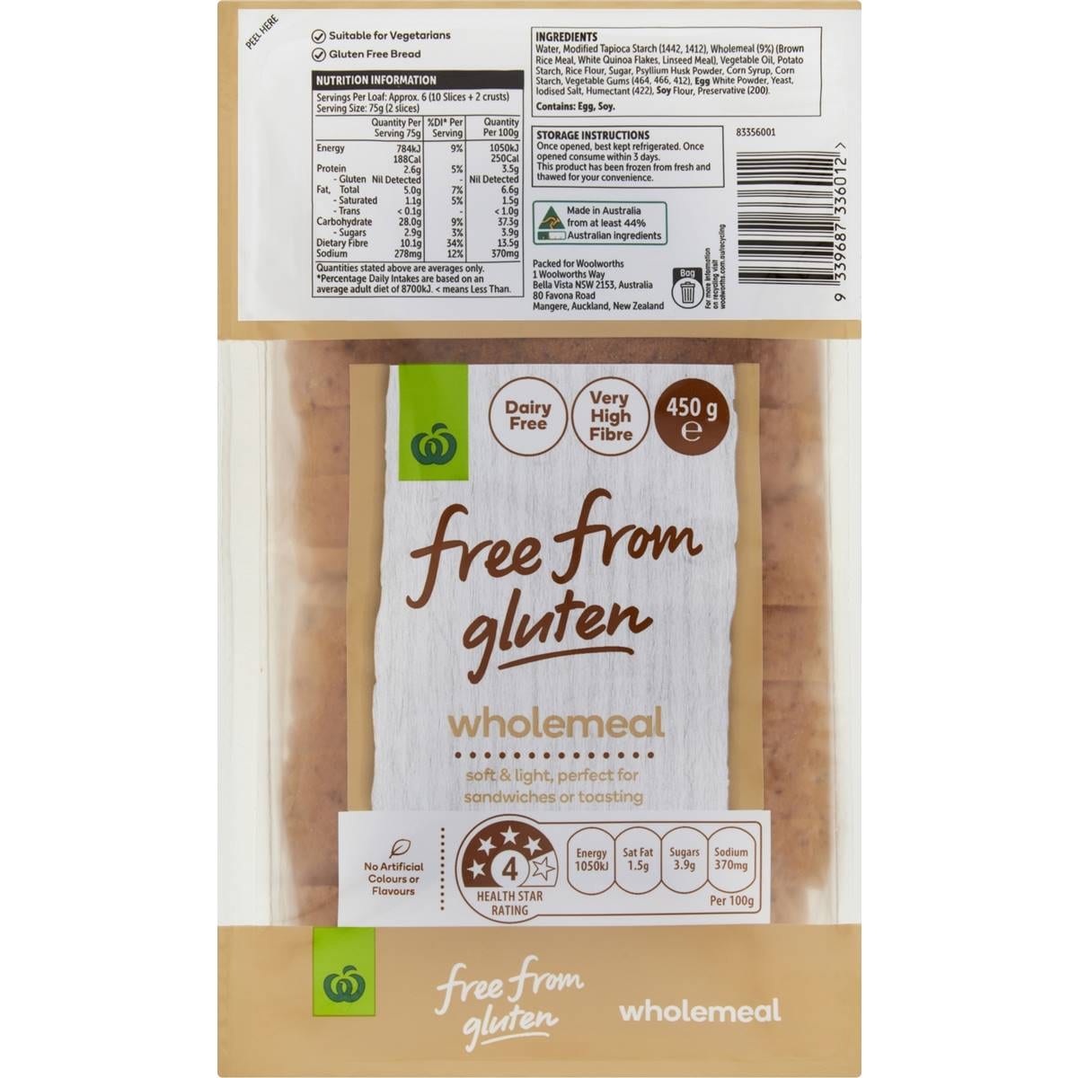 Woolworths Free From Gluten Wholemeal Bread Loaf