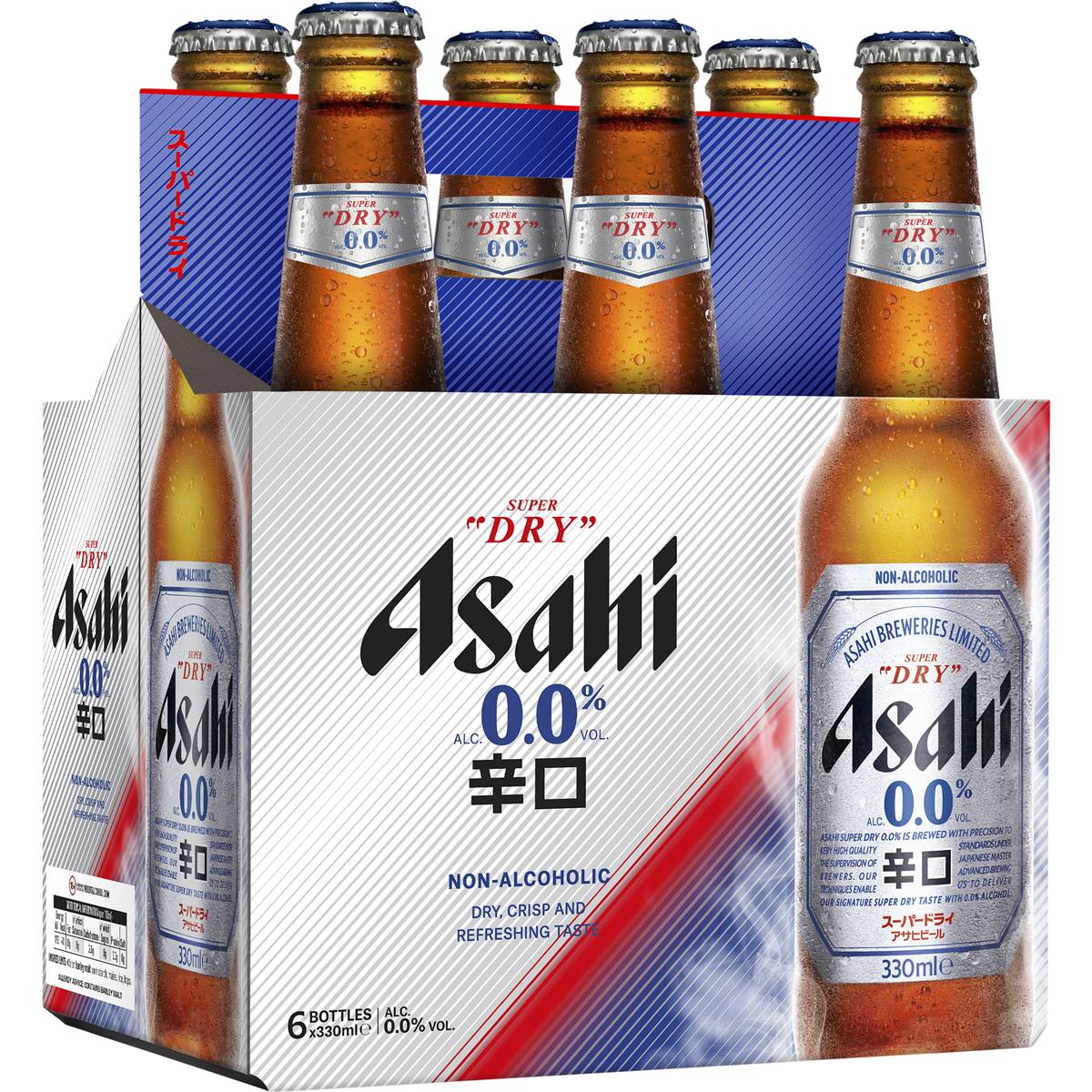 Asahi Super Dry 0% Non Alcoholic Beer Glass Bottles 330mL x 6 pack