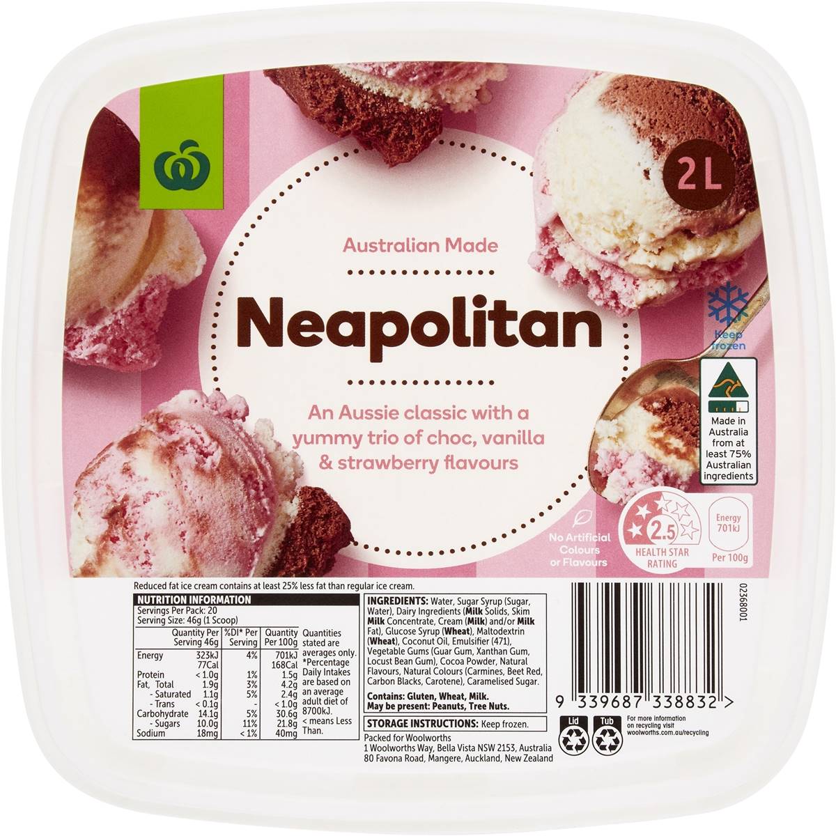 Woolworths Essential Reduced Fat Ice Cream Neapolitan