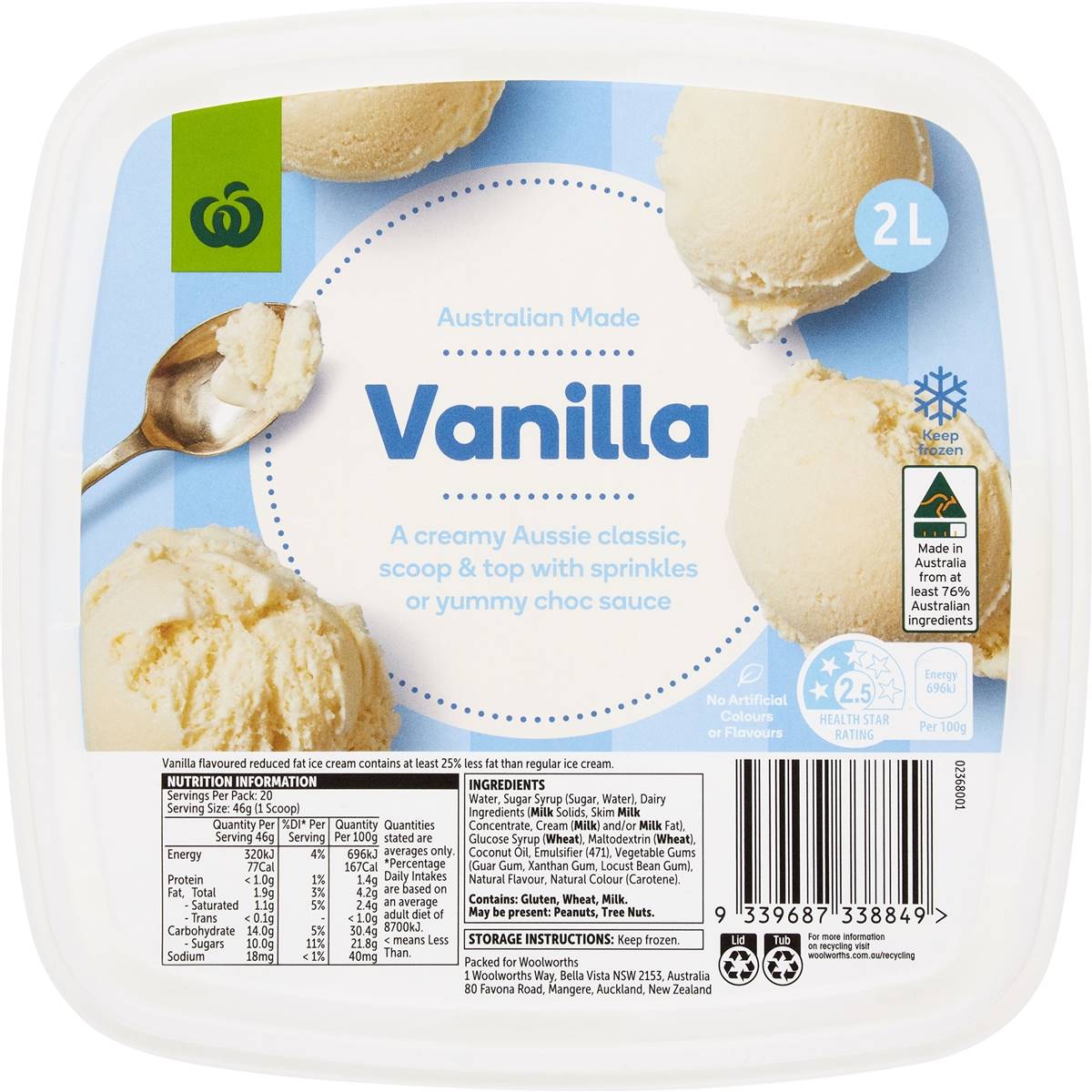 Woolworths Essential Reduced Fat Ice Cream Vanilla