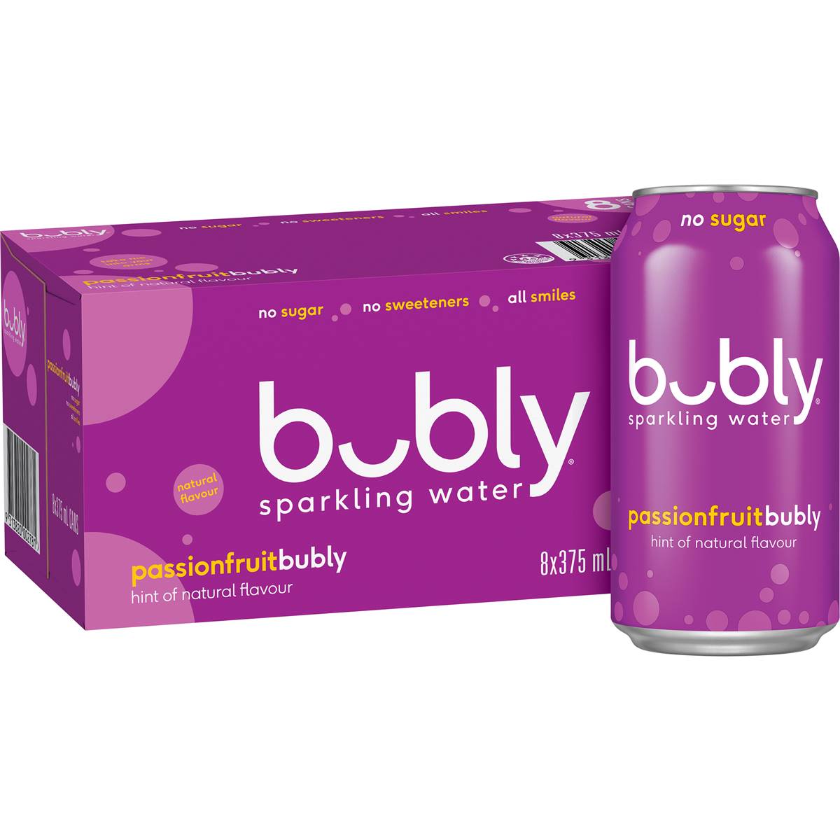 Calories In Bubly Sparkling Water Passionfruit 8x375ml Calcount calories-in-bubly-sparkling-water-passionfruit-8x375ml-calcount