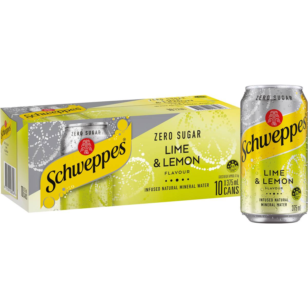 Schweppes Zero Sugar Lime & Lemon Sparkling Mineral Water Cans 375mL x 10 pack