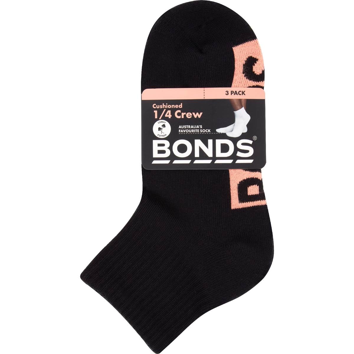 Bonds Ladies Cushioned 1/4 Crew Socks Size 3-8 Assorted 3 pack